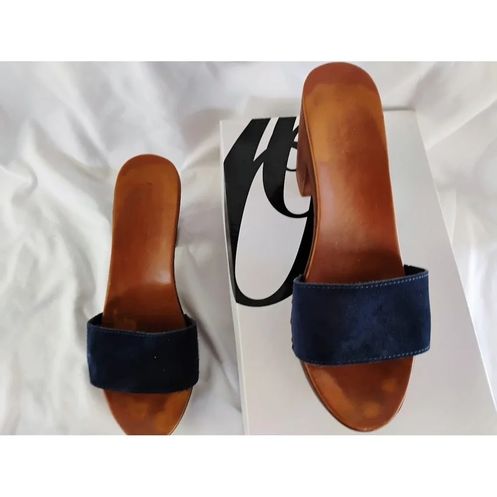 Women's Nine West Blue Suede Platform Mule Slide Sandals Size 8 Boho